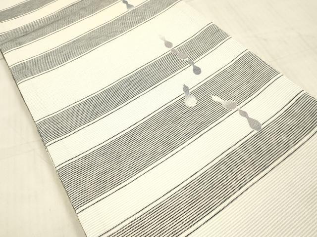 平和屋着物●両面　六通柄袋帯　唐織　抽象文様　瓢箪　金糸　正絹　逸品　DAAW4348cm