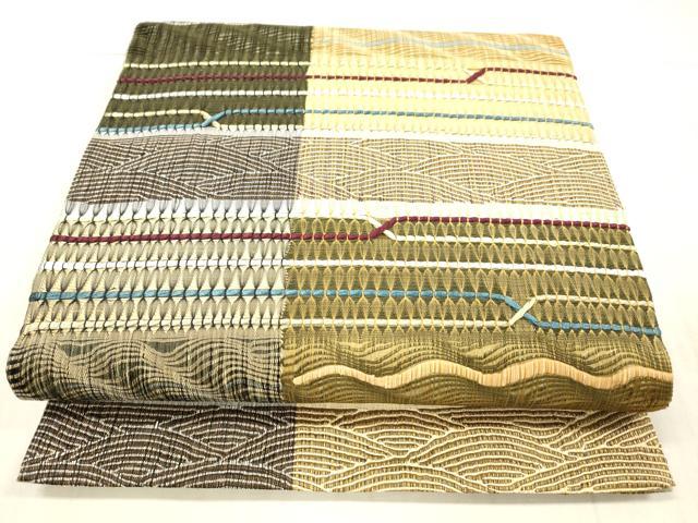 平和屋着物▽六通柄袋帯 スリーシーズン 春夏秋 櫛織 抽象文様 正絹 逸品 DAAW4354cm
