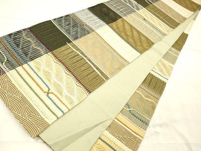 平和屋着物▽六通柄袋帯 スリーシーズン 春夏秋 櫛織 抽象文様 正絹 逸品 DAAW4354cm
