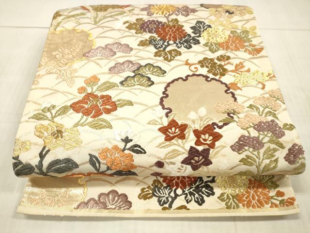 平和屋着物●六通柄袋帯 能衣唐織 雪輪秋草尽文 金糸 正絹 逸品 DAAW4355cm