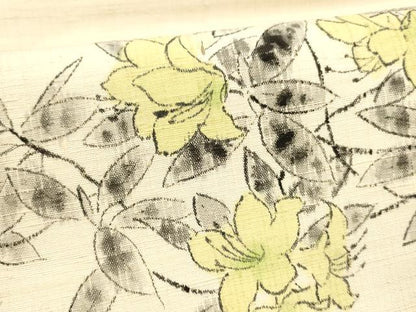 平和屋着物●九寸名古屋帯 作家物 手描き 紬地 草花文 逸品 DAAW4374cm