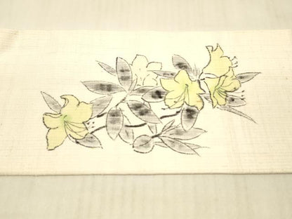 平和屋着物●九寸名古屋帯 作家物 手描き 紬地 草花文 逸品 DAAW4374cm