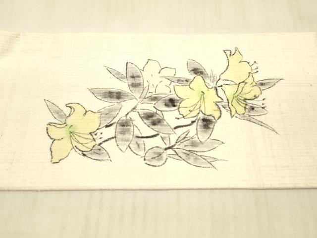 平和屋着物●九寸名古屋帯 作家物 手描き 紬地 草花文 逸品 DAAW4374cm