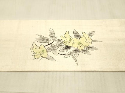 平和屋着物●九寸名古屋帯 作家物 手描き 紬地 草花文 逸品 DAAW4374cm