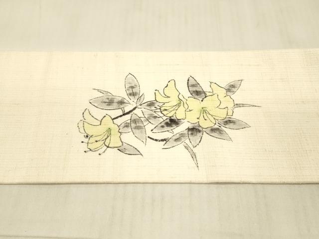 平和屋着物●九寸名古屋帯 作家物 手描き 紬地 草花文 逸品 DAAW4374cm