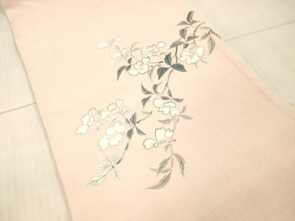 平和屋着物●太鼓柄袋帯 紬地 総刺繍 枝花文 正絹 逸品 DAAW4377cm