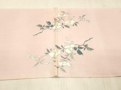 平和屋着物●太鼓柄袋帯 紬地 総刺繍 枝花文 正絹 逸品 DAAW4377cm