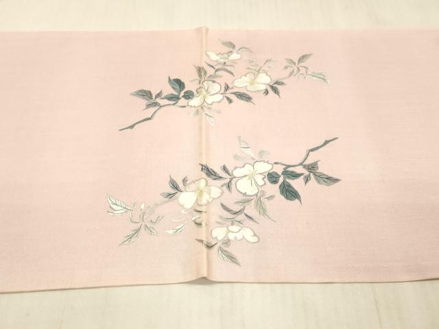 平和屋着物●太鼓柄袋帯 紬地 総刺繍 枝花文 正絹 逸品 DAAW4377cm