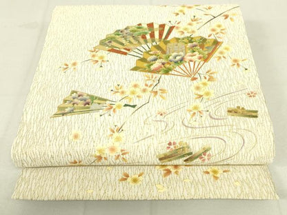 平和屋着物●太鼓柄袋帯 流水扇面花文 金銀彩 正絹 逸品 DAAW4434cm