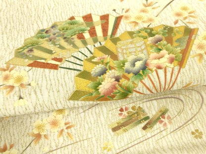 平和屋着物●太鼓柄袋帯 流水扇面花文 金銀彩 正絹 逸品 DAAW4434cm