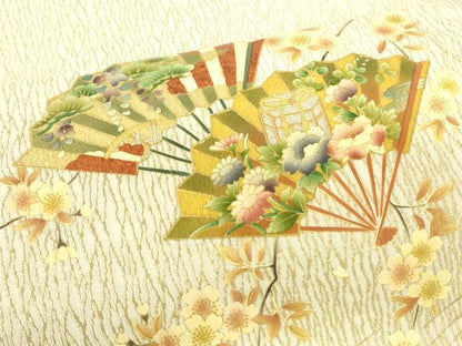 平和屋着物●太鼓柄袋帯 流水扇面花文 金銀彩 正絹 逸品 DAAW4434cm
