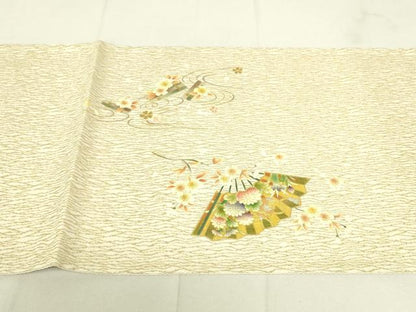 平和屋着物●太鼓柄袋帯 流水扇面花文 金銀彩 正絹 逸品 DAAW4434cm