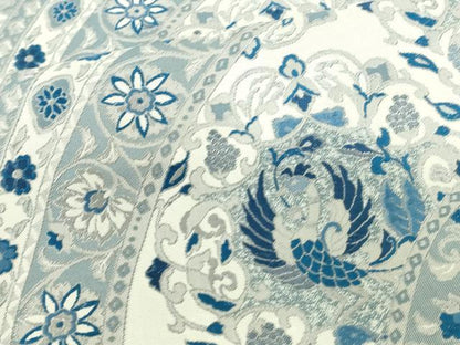平和屋着物●六通柄袋帯　紹巴藍染　鳳凰花唐草文　正絹　逸品　DAAW4440cm