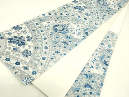 平和屋着物●六通柄袋帯　紹巴藍染　鳳凰花唐草文　正絹　逸品　DAAW4440cm