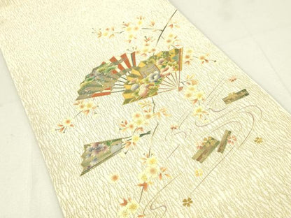 平和屋着物●太鼓柄袋帯　流水扇面花文　金銀彩　正絹　逸品　DAAW4443cm