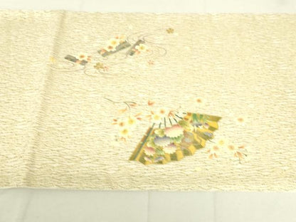 平和屋着物●太鼓柄袋帯　流水扇面花文　金銀彩　正絹　逸品　DAAW4443cm