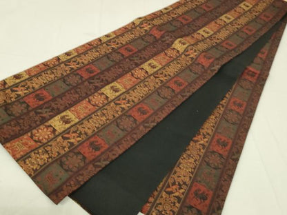 平和屋着物●全通柄袋帯　動物花文　正絹　逸品　DAAW4455cm