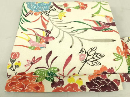 平和屋着物●九寸名古屋帯 紅型 花鳥文 正絹 逸品 DAAW4458cm