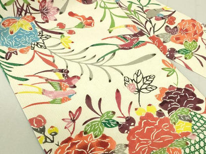 平和屋着物●九寸名古屋帯 紅型 花鳥文 正絹 逸品 DAAW4458cm