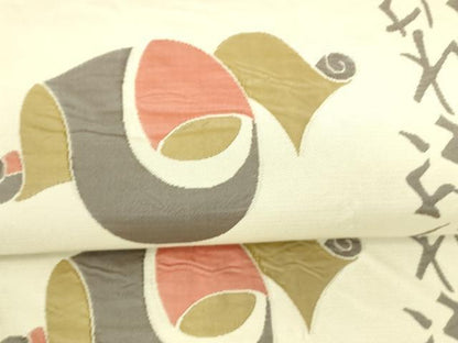 平和屋着物●六通柄袋帯　文字文　正絹　逸品　DAAW4480cm