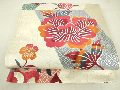 平和屋着物●人間国宝 芹沢圭介 型絵染 六通柄袋帯 雛絵図 銀糸 正絹 逸品 DAAW4483cm