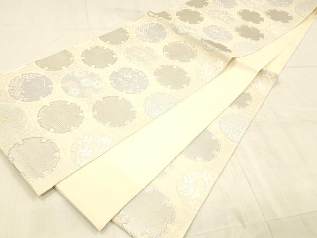 平和屋着物＊夏物　六通柄袋帯　雪輪草花文　金銀糸　正絹　逸品　DAAW4485cm