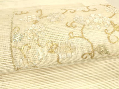 平和屋着物＊夏物 絽綴れ 八寸名古屋帯 花唐草文 正絹 逸品 DAAW4488cm