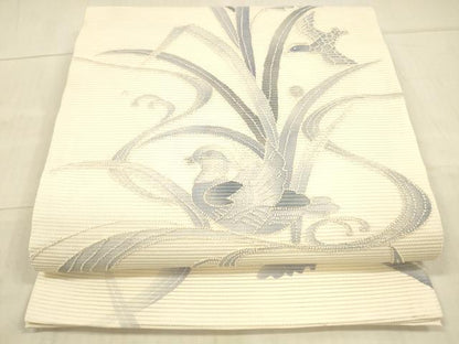 平和屋着物＊夏物 中国三大刺繍 相良刺繍 九寸開き名古屋帯 鴛鴦流水草葉文 正絹 逸品 DAAW4489cm