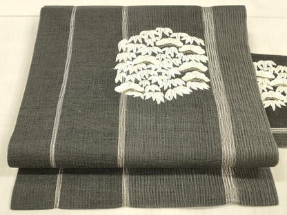 平和屋着物＊夏物　九寸名古屋帯　刺繍　草葉松文　金銀糸　正絹　逸品　DAAW4496cm