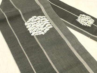 平和屋着物＊夏物　九寸名古屋帯　刺繍　草葉松文　金銀糸　正絹　逸品　DAAW4496cm