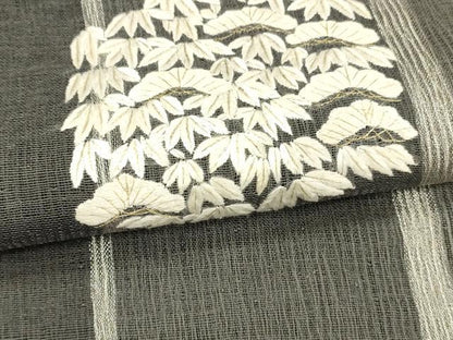 平和屋着物＊夏物　九寸名古屋帯　刺繍　草葉松文　金銀糸　正絹　逸品　DAAW4496cm