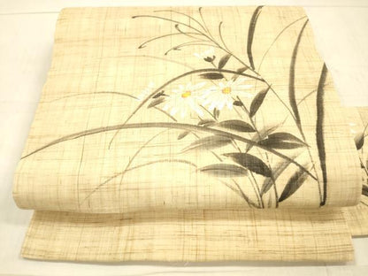 平和屋着物＊夏物 九寸名古屋帯 手描き 草花文 麻 逸品 DAAW4497cm