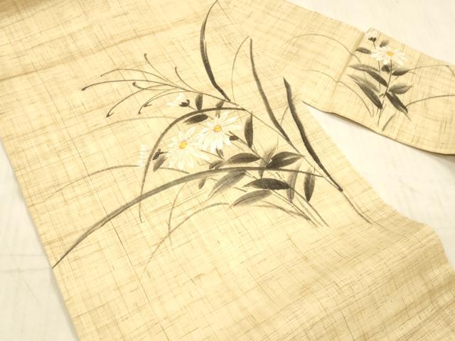 平和屋着物＊夏物 九寸名古屋帯 手描き 草花文 麻 逸品 DAAW4497cm