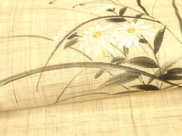 平和屋着物＊夏物 九寸名古屋帯 手描き 草花文 麻 逸品 DAAW4497cm