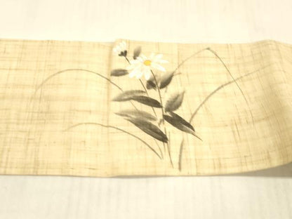 平和屋着物＊夏物 九寸名古屋帯 手描き 草花文 麻 逸品 DAAW4497cm