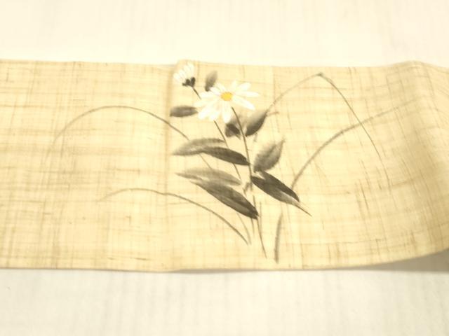 平和屋着物＊夏物 九寸名古屋帯 手描き 草花文 麻 逸品 DAAW4497cm