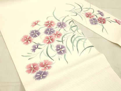 平和屋着物＊夏物 絽塩瀬 九寸名古屋帯 手描き 草花文 金彩 正絹 逸品 DAAW4498cm