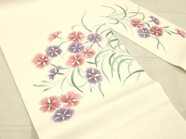 平和屋着物＊夏物 絽塩瀬 九寸名古屋帯 手描き 草花文 金彩 正絹 逸品 DAAW4498cm