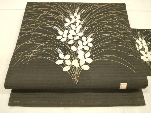 平和屋着物＊夏物 絽塩瀬 九寸名古屋帯 作家物 手描き 草葉文 金銀糸 正絹 逸品 DAAW4499cm