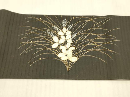 平和屋着物＊夏物 絽塩瀬 九寸名古屋帯 作家物 手描き 草葉文 金銀糸 正絹 逸品 DAAW4499cm