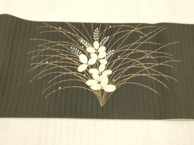 平和屋着物＊夏物 絽塩瀬 九寸名古屋帯 作家物 手描き 草葉文 金銀糸 正絹 逸品 DAAW4499cm