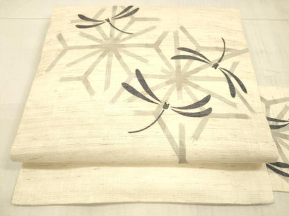 平和屋着物＊夏物 九寸名古屋帯 紬地 舞花蜻蛉文 正絹 逸品 DAAW4501cm