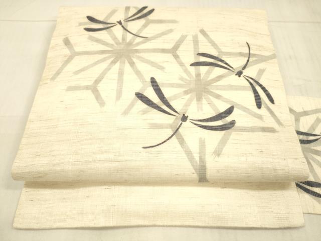 平和屋着物＊夏物 九寸名古屋帯 紬地 舞花蜻蛉文 正絹 逸品 DAAW4501cm
