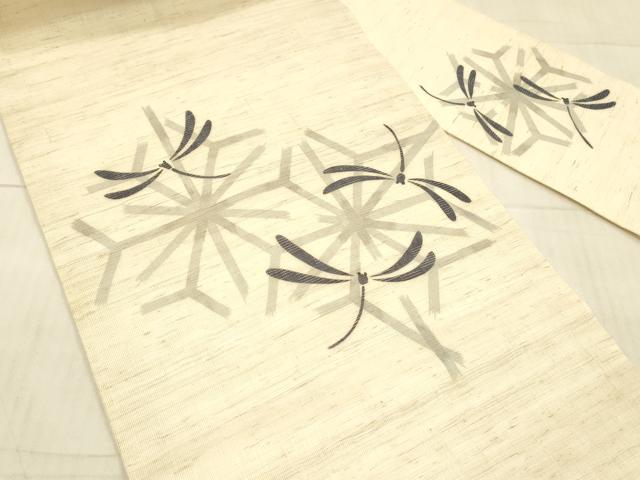 平和屋着物＊夏物 九寸名古屋帯 紬地 舞花蜻蛉文 正絹 逸品 DAAW4501cm