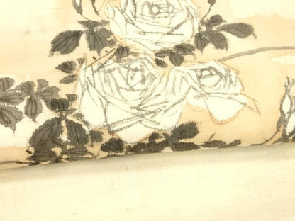 平和屋着物＊夏物 九寸名古屋帯 作家物 手描き 紬地 薔薇 草葉文 正絹 逸品 DAAW4502cm