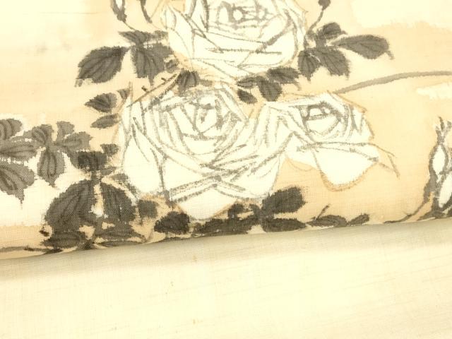 平和屋着物＊夏物 九寸名古屋帯 作家物 手描き 紬地 薔薇 草葉文 正絹 逸品 DAAW4502cm