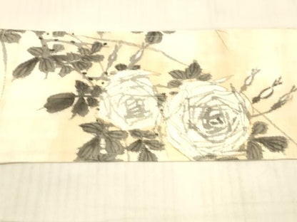 平和屋着物＊夏物 九寸名古屋帯 作家物 手描き 紬地 薔薇 草葉文 正絹 逸品 DAAW4502cm