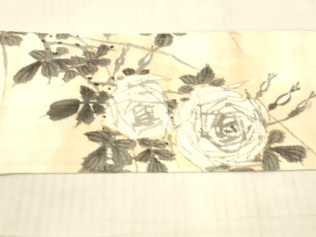 平和屋着物＊夏物 九寸名古屋帯 作家物 手描き 紬地 薔薇 草葉文 正絹 逸品 DAAW4502cm