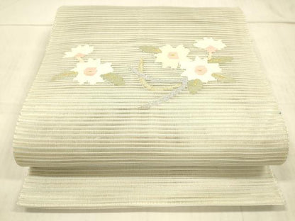 平和屋着物＊夏物 絽綴れ 八寸名古屋帯 草花文 金銀糸 正絹 逸品 DAAW4504cm