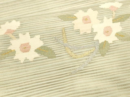 平和屋着物＊夏物 絽綴れ 八寸名古屋帯 草花文 金銀糸 正絹 逸品 DAAW4504cm
